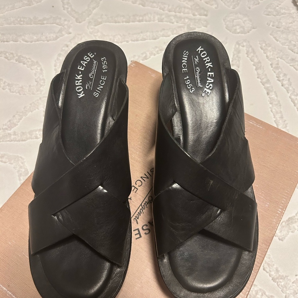 Kork-Ease Women's Black Leather Sandals Lana